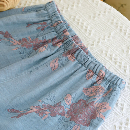 Loungewear-Set aus Baumwolle mit Rundhalsausschnitt und Blumenmuster im Jacquard-Stil