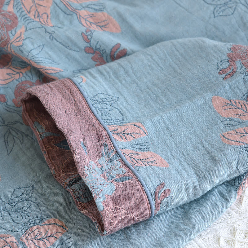 Loungewear-Set aus Baumwolle mit Rundhalsausschnitt und Blumenmuster im Jacquard-Stil