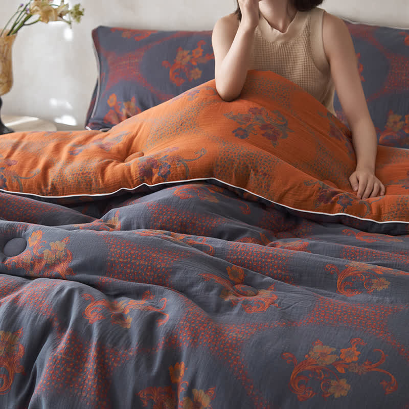 Winterdecke aus Baumwolle und Kaschmir mit Retro-Blumenmuster