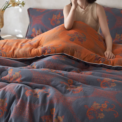 Winterdecke aus Baumwolle und Kaschmir mit Retro-Blumenmuster