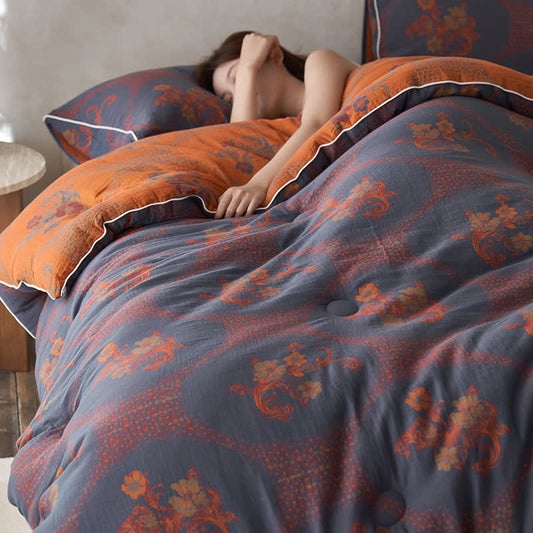 Winterdecke aus Baumwolle und Kaschmir mit Retro-Blumenmuster