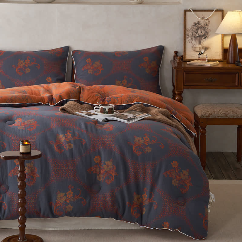 Winterdecke aus Baumwolle und Kaschmir mit Retro-Blumenmuster