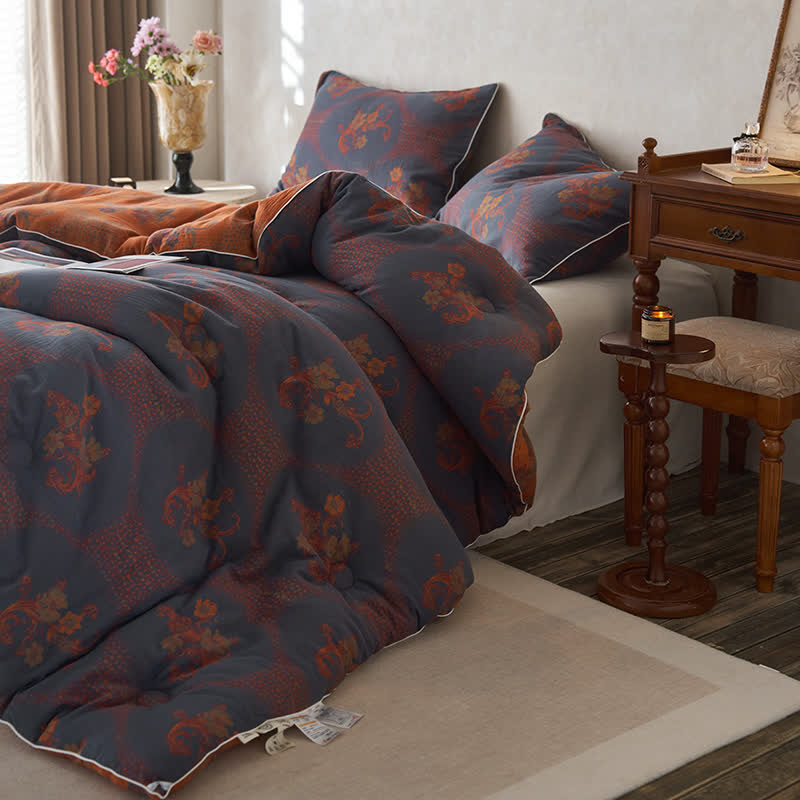 Winterdecke aus Baumwolle und Kaschmir mit Retro-Blumenmuster