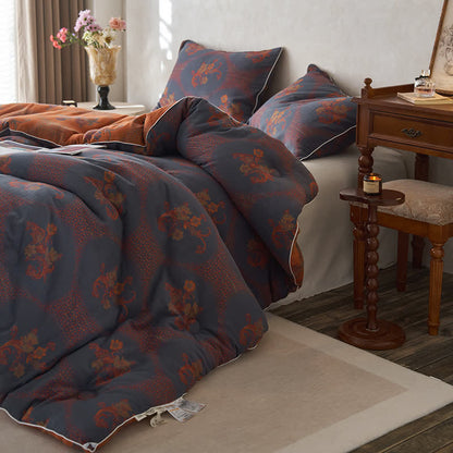 Winterdecke aus Baumwolle und Kaschmir mit Retro-Blumenmuster