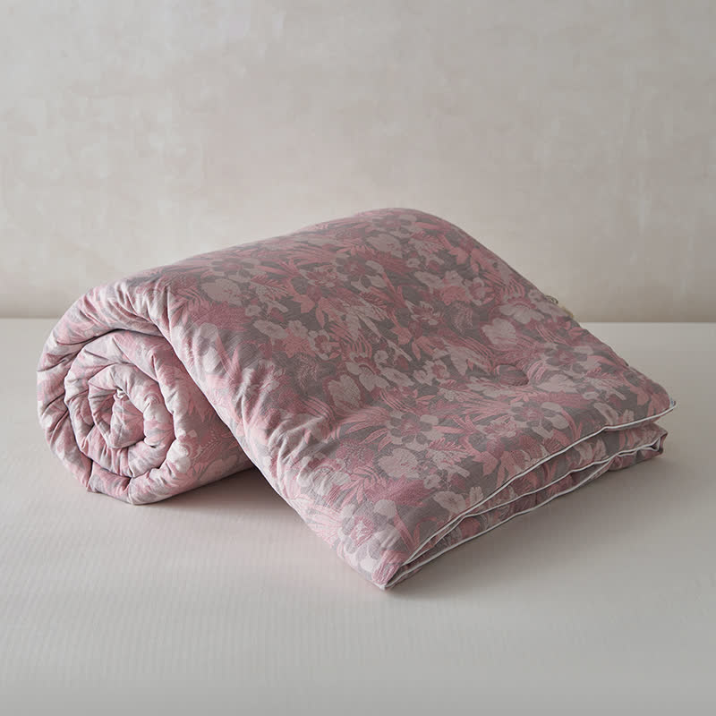 Wintersteppdecke aus Baumwolle und Kaschmir mit blühenden Blumen