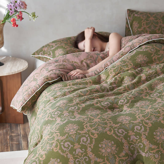 Retro-Jacquard-Steppdecke aus Baumwolle und Kaschmir