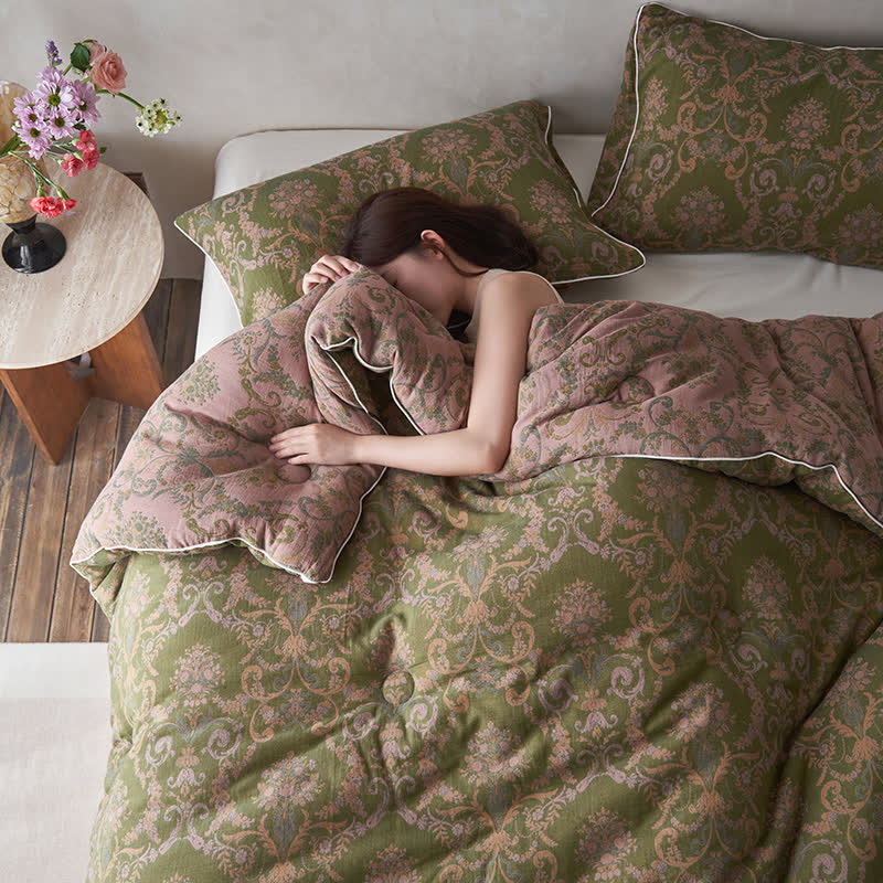 Retro-Jacquard-Steppdecke aus Baumwolle und Kaschmir