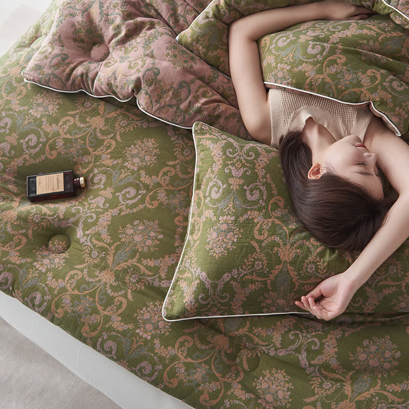 Retro-Jacquard-Steppdecke aus Baumwolle und Kaschmir