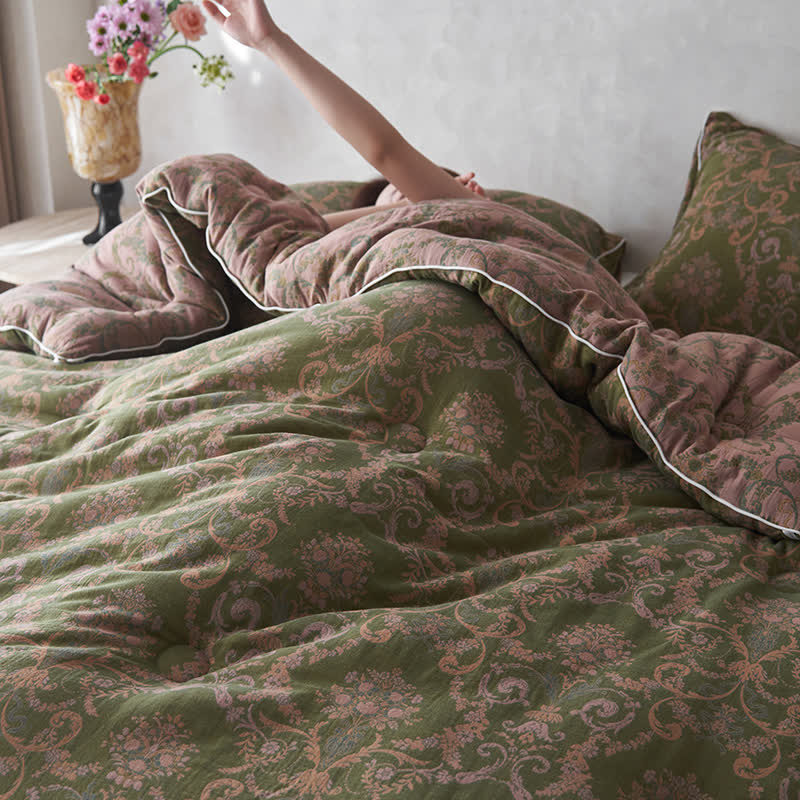 Retro-Jacquard-Steppdecke aus Baumwolle und Kaschmir