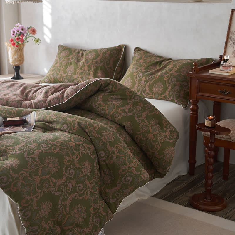 Retro-Jacquard-Steppdecke aus Baumwolle und Kaschmir