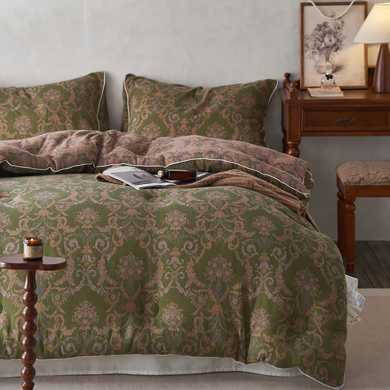 Retro-Jacquard-Steppdecke aus Baumwolle und Kaschmir