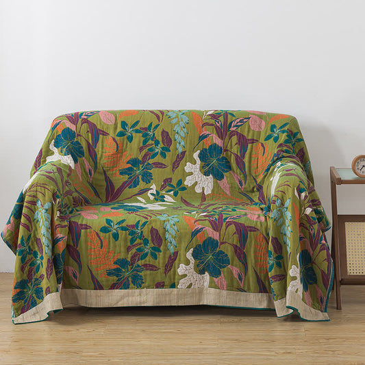 Leichte Jacquard-Decke aus Baumwollgaze mit Blumenmuster