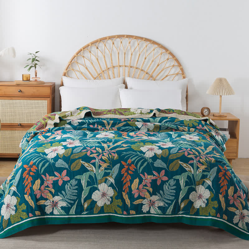 Leichte Jacquard-Decke aus Baumwollgaze mit Blumenmuster