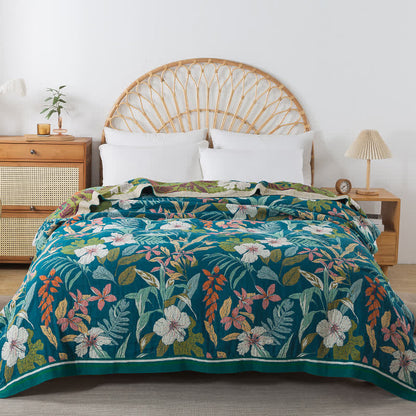 Leichte Jacquard-Decke aus Baumwollgaze mit Blumenmuster