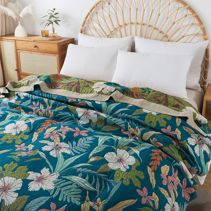 Leichte Jacquard-Decke aus Baumwollgaze mit Blumenmuster