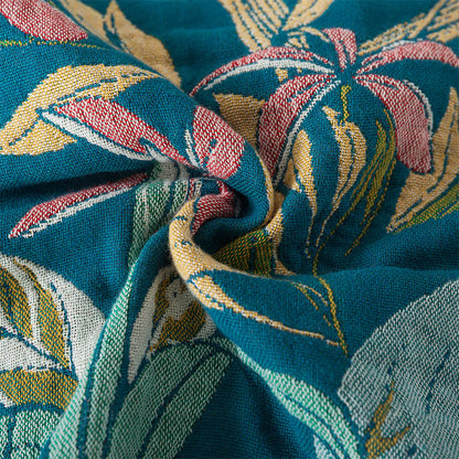Leichte Jacquard-Decke aus Baumwollgaze mit Blumenmuster