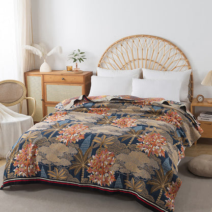 Bequeme Steppdecke „Tropical Jungle“ aus Baumwollgaze