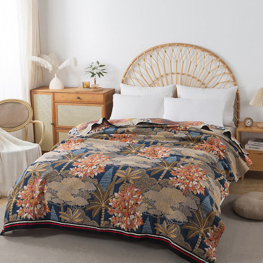 Bequeme Steppdecke „Tropical Jungle“ aus Baumwollgaze