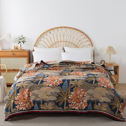 Bequeme Steppdecke „Tropical Jungle“ aus Baumwollgaze
