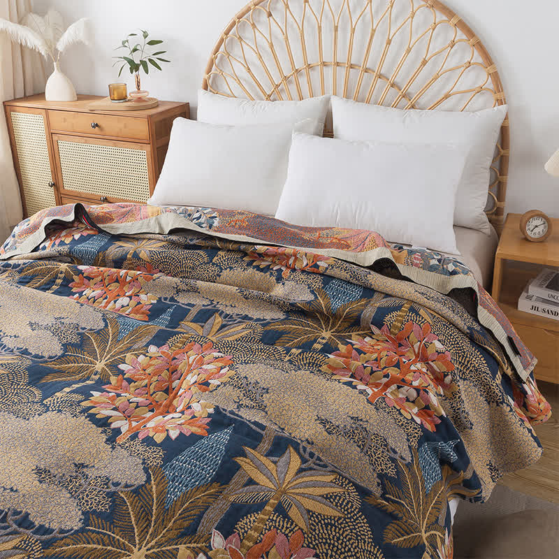 Bequeme Steppdecke „Tropical Jungle“ aus Baumwollgaze