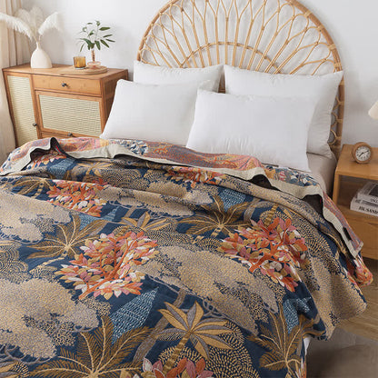 Bequeme Steppdecke „Tropical Jungle“ aus Baumwollgaze