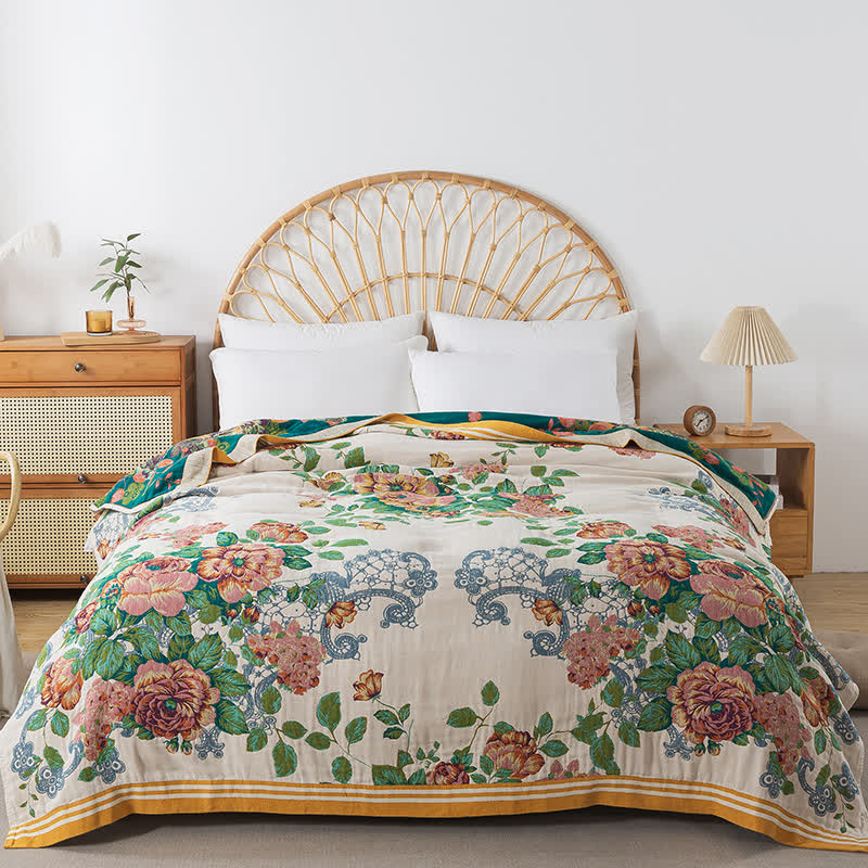 Weiche Wendedecke aus Baumwolle mit eleganter Rose