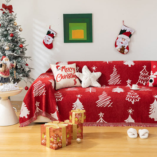 Wendbarer Sofaschoner aus Chenille mit Weihnachtsbaummotiv