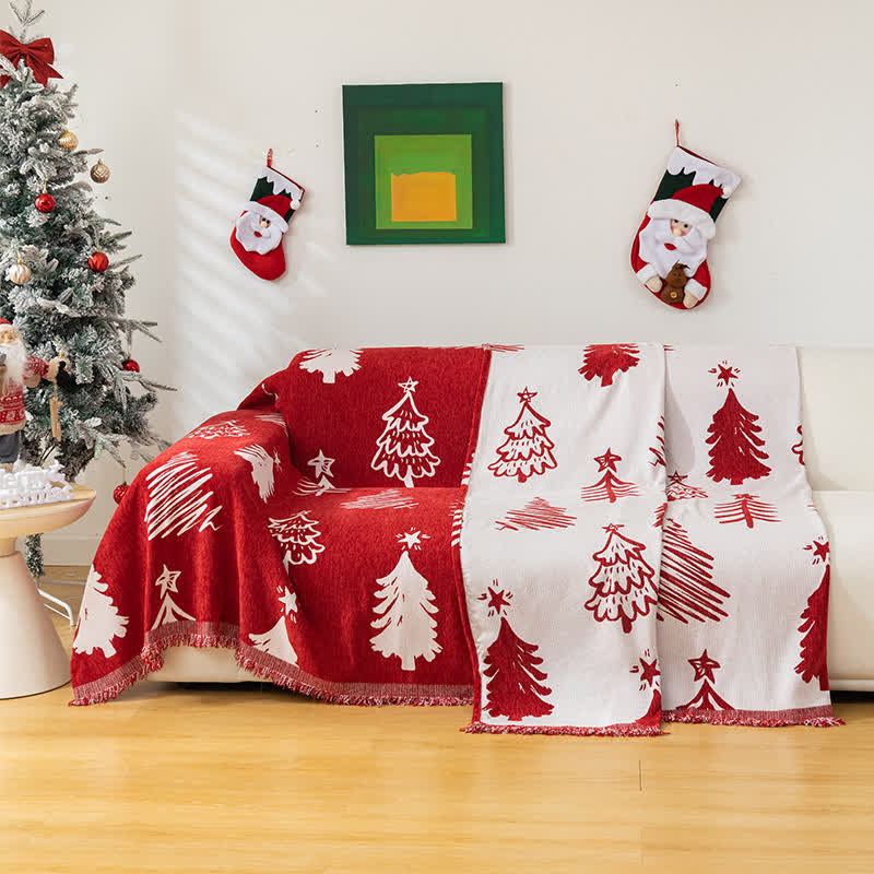 Wendbarer Sofaschoner aus Chenille mit Weihnachtsbaummotiv