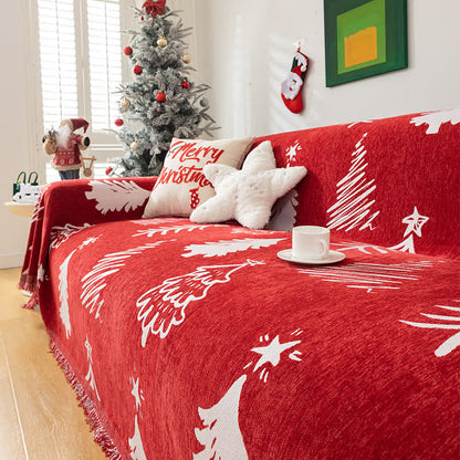 Wendbarer Sofaschoner aus Chenille mit Weihnachtsbaummotiv