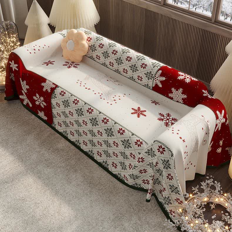 Chenille-Sofabezug mit weihnachtlichem Schneeflocken-Motiv