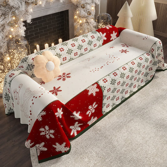 Chenille-Sofabezug mit weihnachtlichem Schneeflocken-Motiv