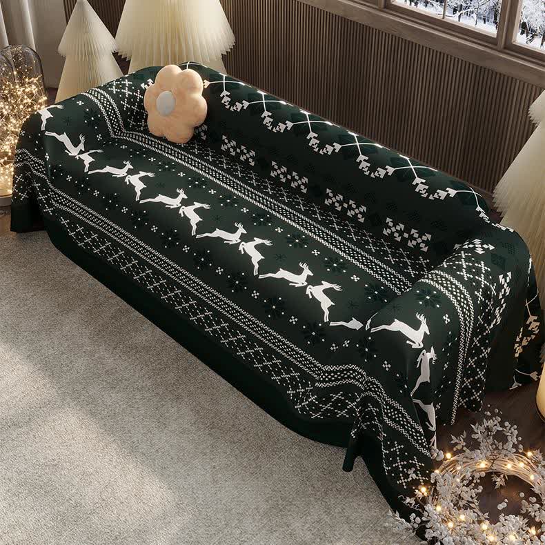 Weihnachtlicher, festlicher Sofabezug aus Chenille mit Elchmotiv