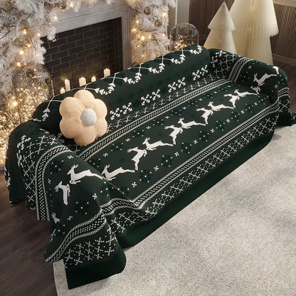 Weihnachtlicher, festlicher Sofabezug aus Chenille mit Elchmotiv