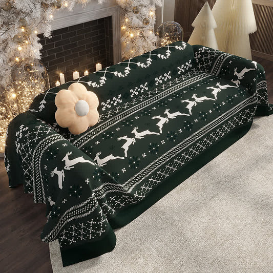 Weihnachtlicher, festlicher Sofabezug aus Chenille mit Elchmotiv