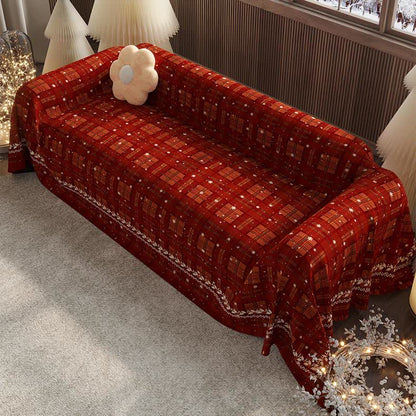 Chenille-Sofabezug mit Weihnachtskaro