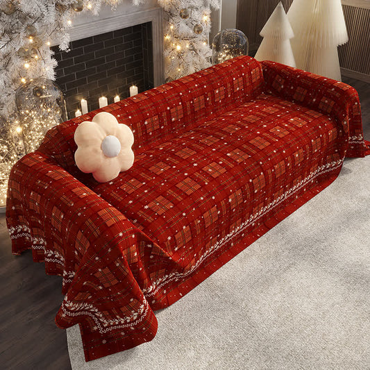 Chenille-Sofabezug mit Weihnachtskaro