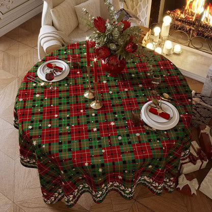 Chenille-Tischdecke mit weihnachtlichem Karomuster