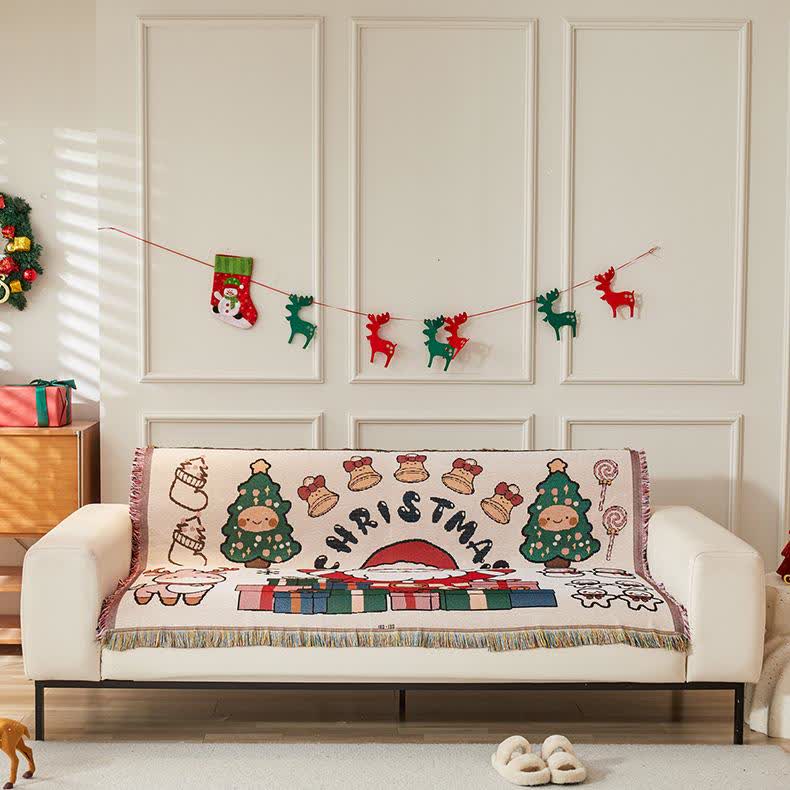 Weihnachtlicher Wendbarer Sofaschoner aus Baumwollleinen