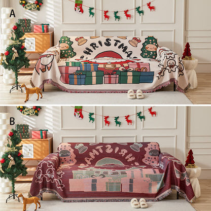 Weihnachtlicher Wendbarer Sofaschoner aus Baumwollleinen