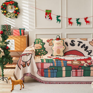 Weihnachtlicher Wendbarer Sofaschoner aus Baumwollleinen