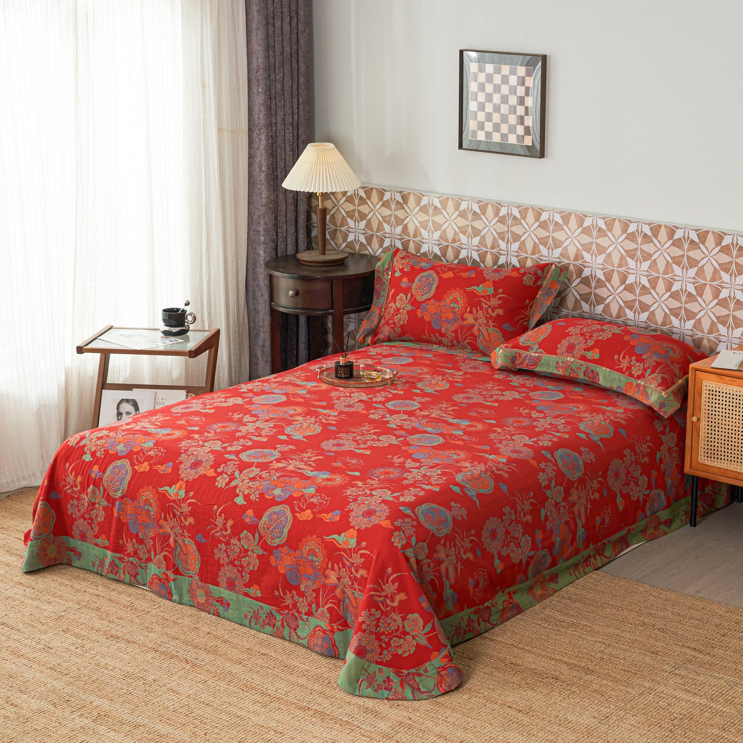 Luxuriöse Bettwäsche-Sets aus Baumwollgaze mit Blumenmuster (4-teilig)