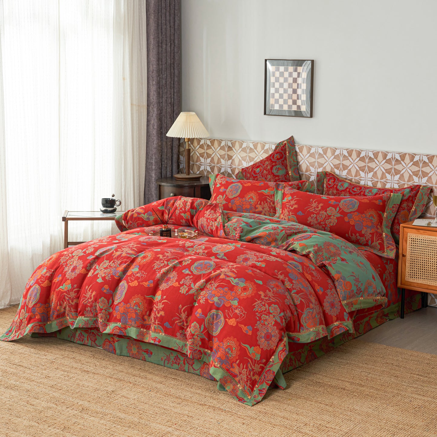 Luxuriöse Bettwäsche-Sets aus Baumwollgaze mit Blumenmuster (4-teilig)