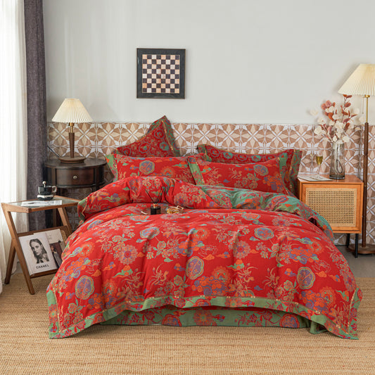 Luxuriöse Bettwäsche-Sets aus Baumwollgaze mit Blumenmuster (4-teilig)