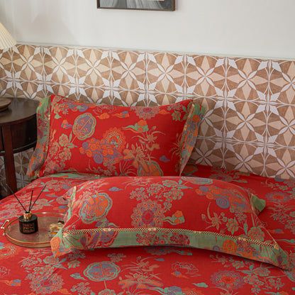 Luxuriöse Bettwäsche-Sets aus Baumwollgaze mit Blumenmuster (4-teilig)