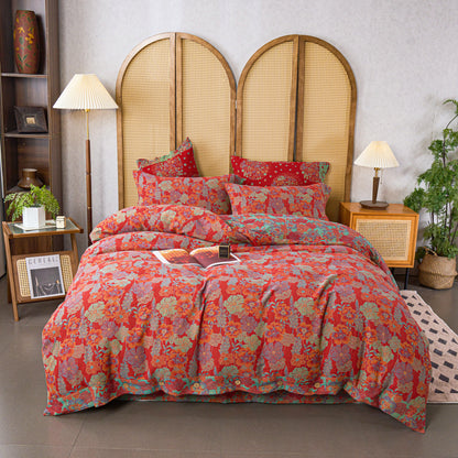 Bettbezug-Set aus Baumwollgaze mit Blumenmuster (4-teilig)