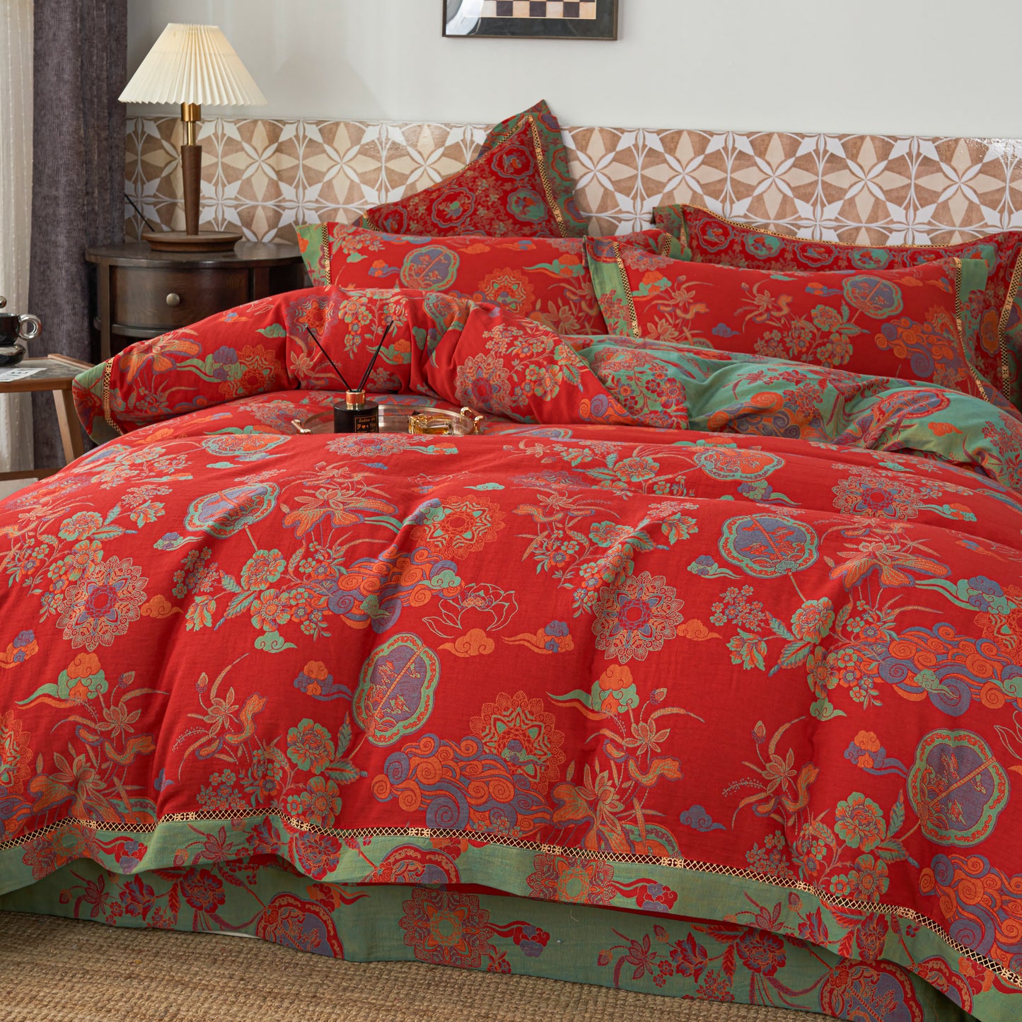 Luxuriöse Bettwäsche-Sets aus Baumwollgaze mit Blumenmuster (4-teilig)