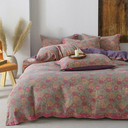 Bettbezug-Set mit Blumenknöpfen (4-teilig)