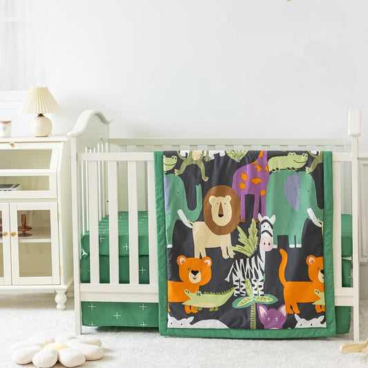 Bettwäscheset für Kinderbett mit Cartoon-Tiermotiv aus reiner Baumwolle (3-teilig)