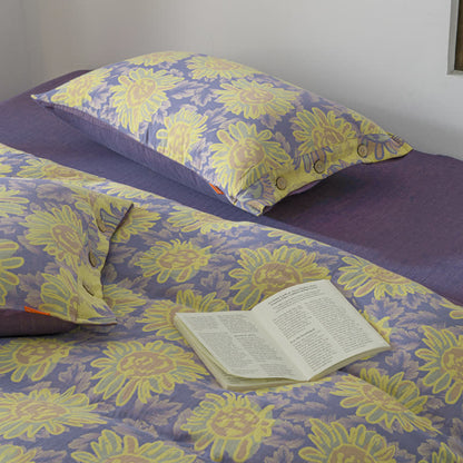 Jacquard-Bettwäscheset aus Baumwollgaze mit Sonnenblumenmotiv (4-teilig)
