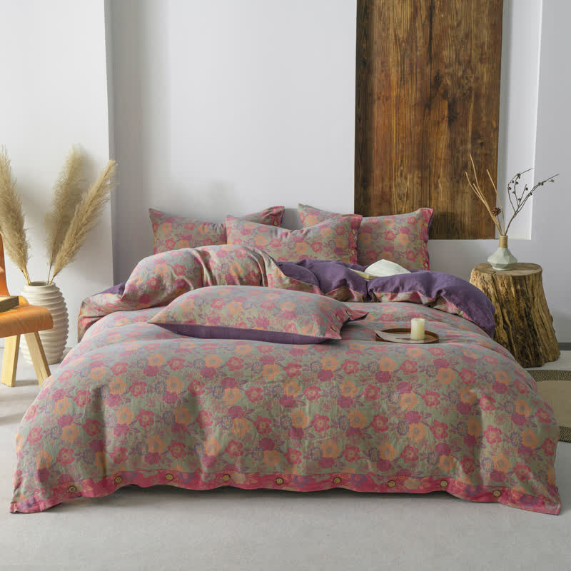Bettbezug-Set mit Blumenknöpfen (4-teilig)
